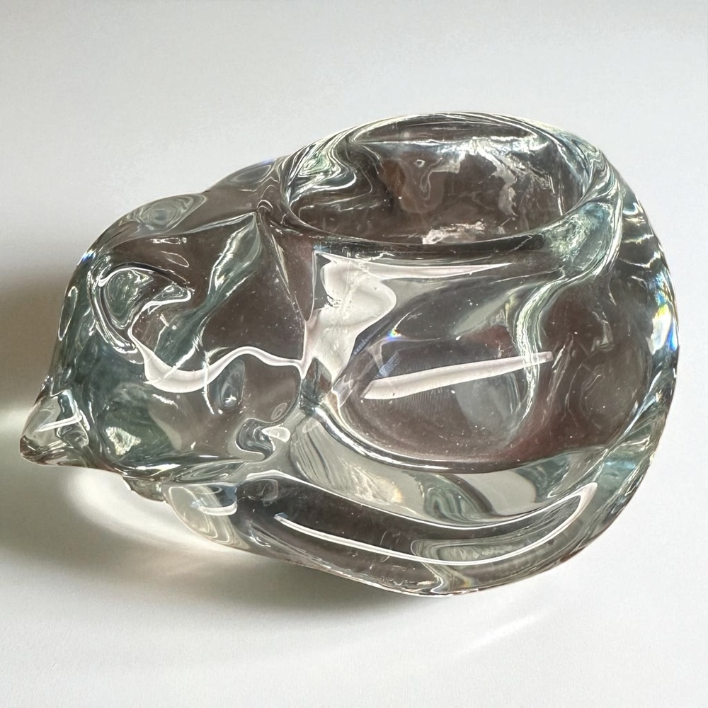 Vintage Indana Clear Art Glass Cat‎ Kitten Candle Holder Paperweight Figurine